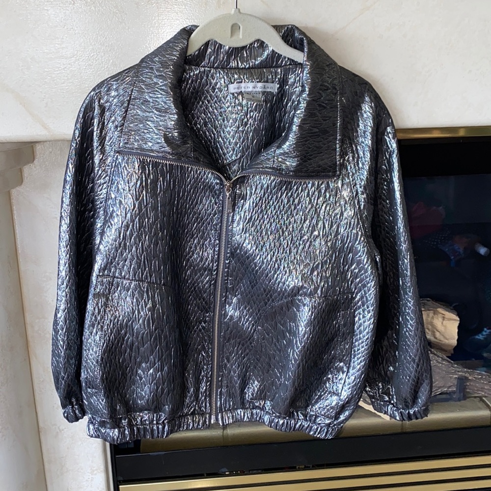 Peter Nygard Petites Metalic 3/4 Sleeve Small Generous Fit Lightweight Jacket
